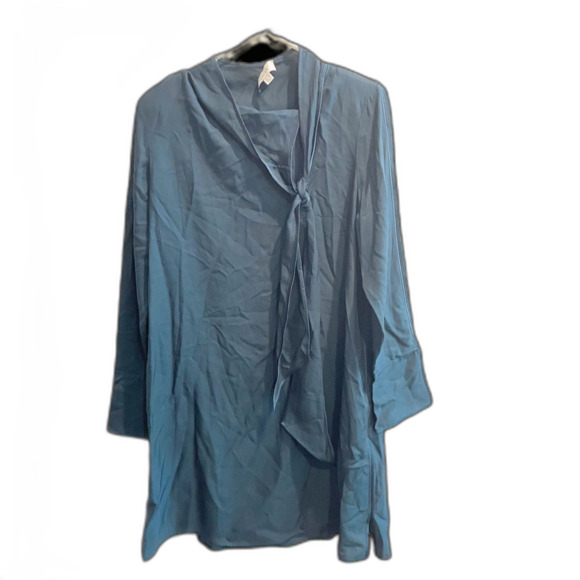 Reiss Teal Blue Tie Neck Belted Mini Dress US 8 Womens Chic UK 12 EU 40 *no belt - Picture 1 of 14